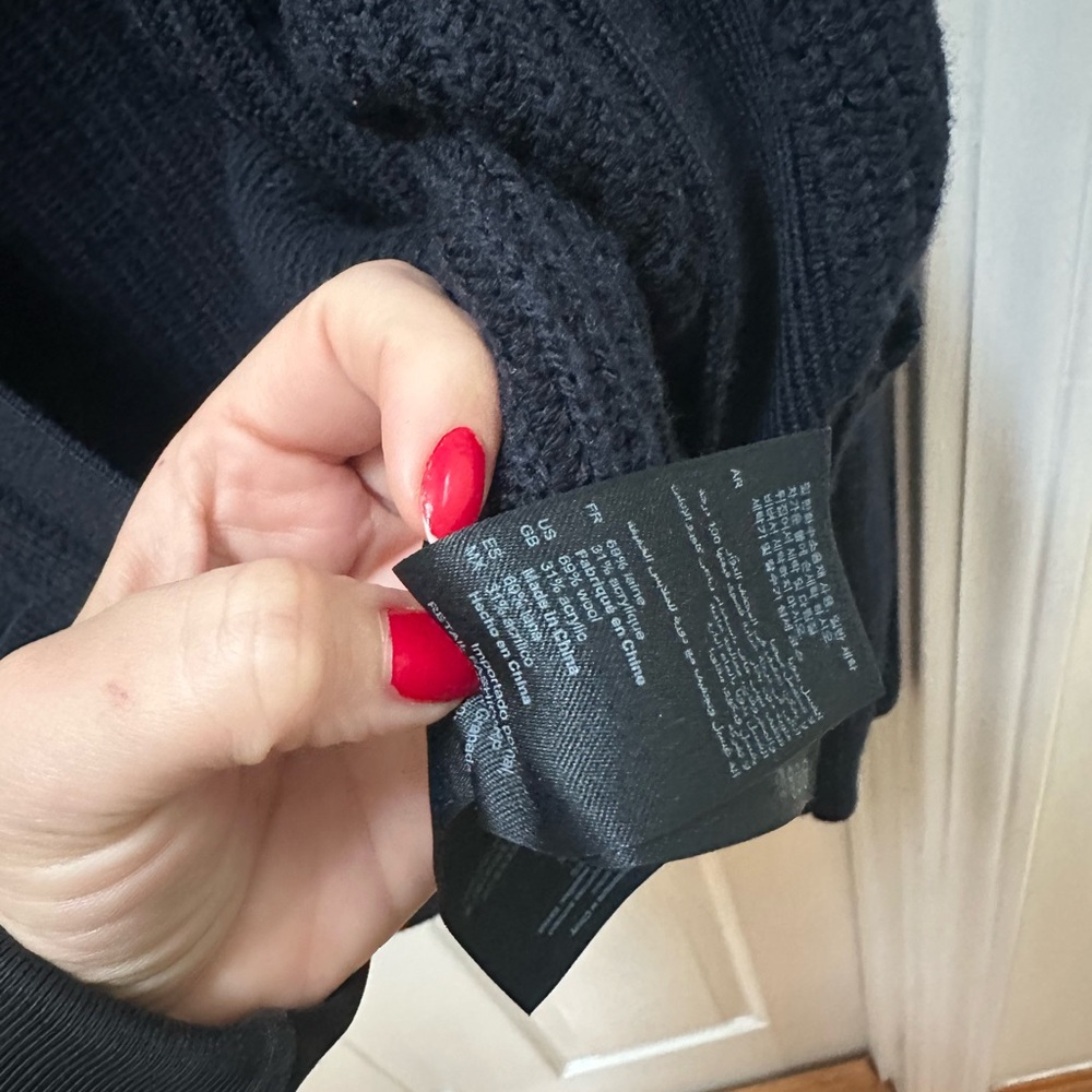 Sandro Navy Blue Knit Cardigan ribbed l large - Picture 5 of 7